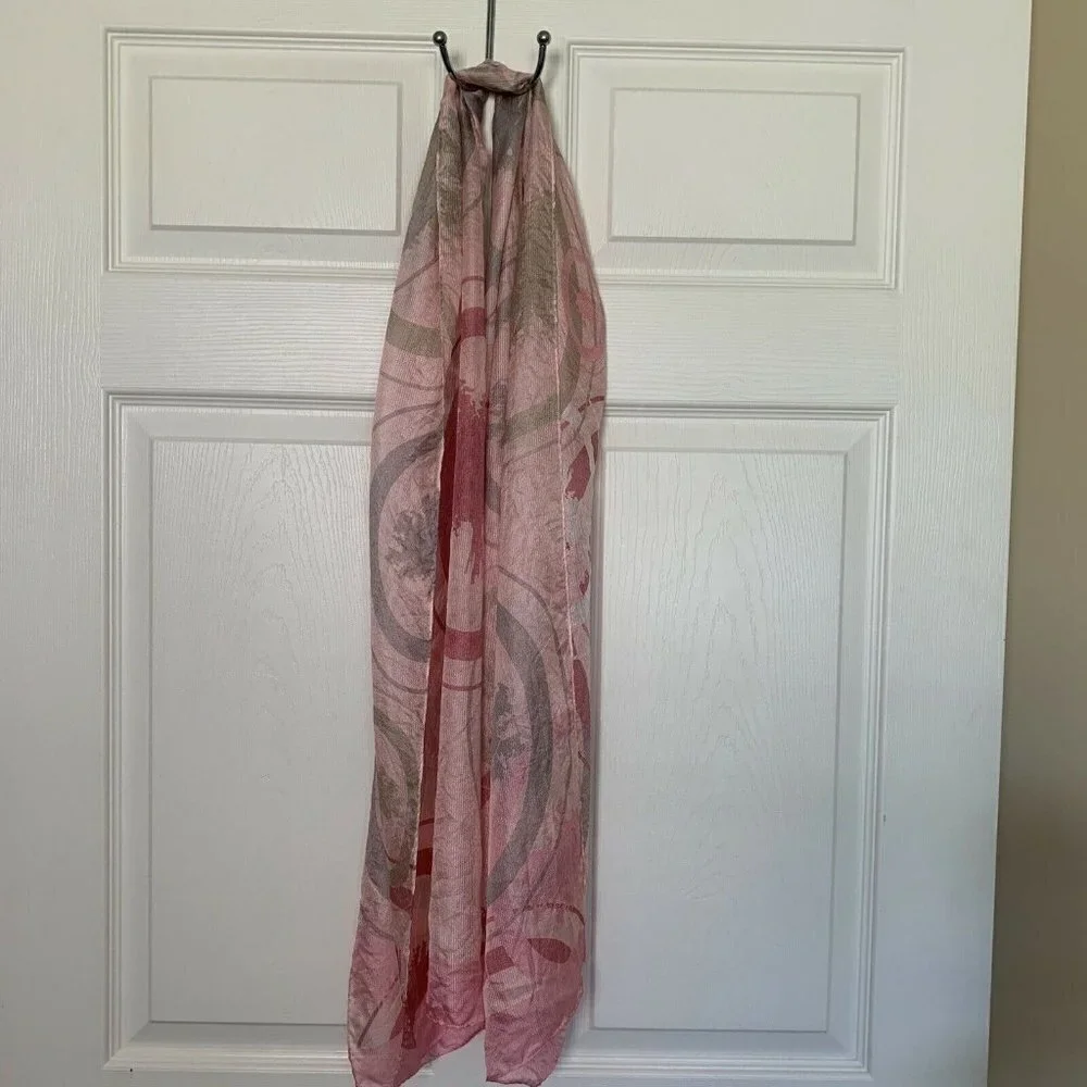 Aquascutum of London Pink Silk Scarf Wrap Sheer Rectangle 66” x 20” Geometric